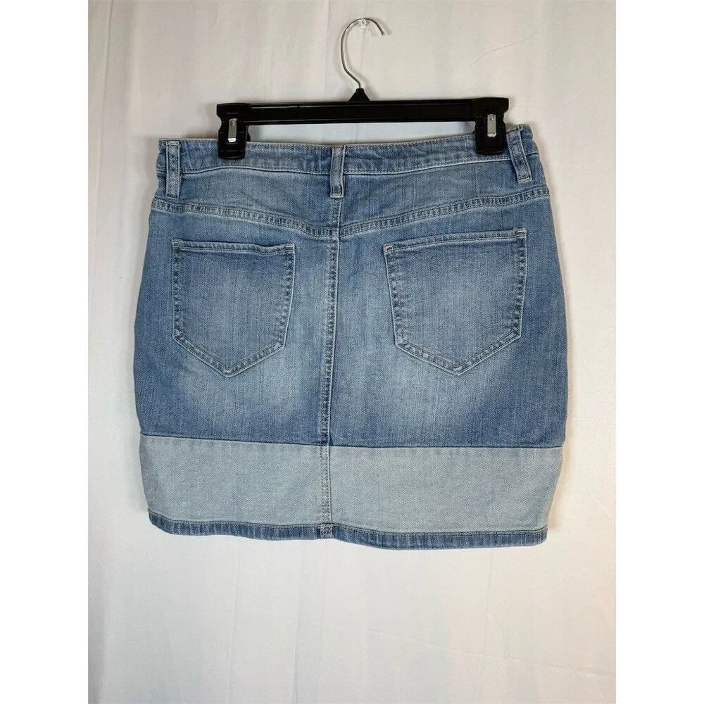 Soho Jeans Skirt Womens Size 8 Blue Light Wash Denim Mini Colorblock Hem - Picture 7 of 9